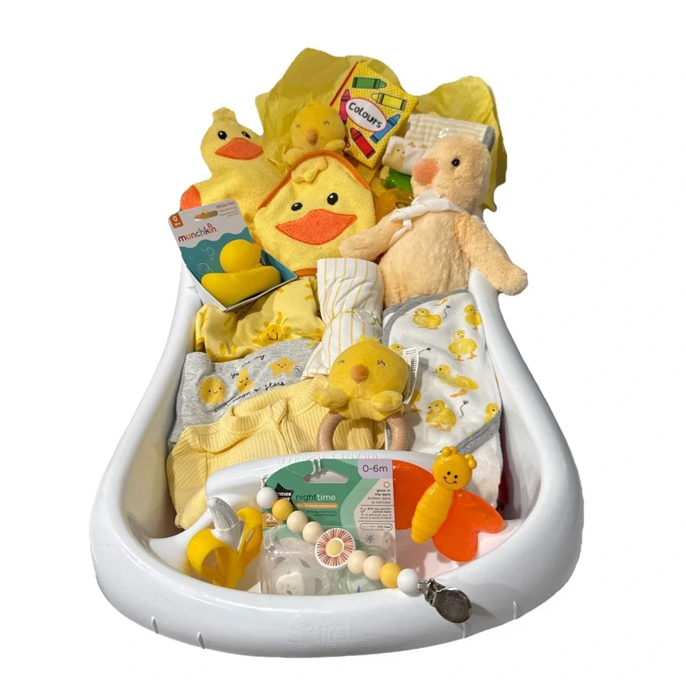 Baby Shower Bath Time New Baby Gift, Rubber Ducky Themed Filled Newborn Bathtub